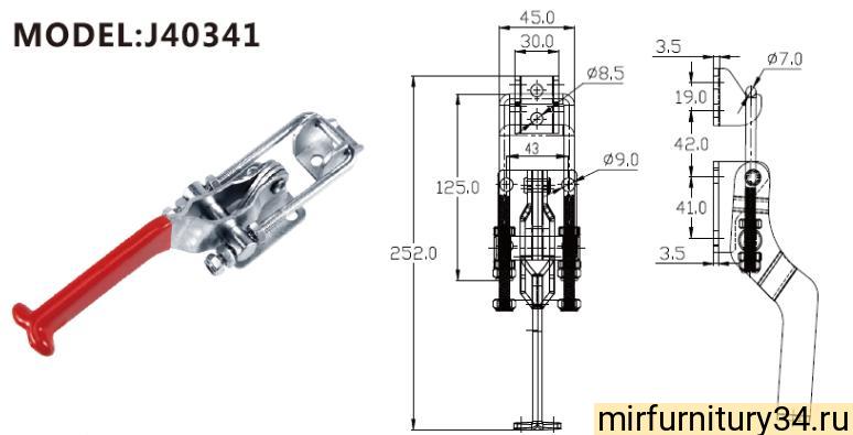 12866 Замок стяжной сверхмощный ручка прорезиненная цинк J40341